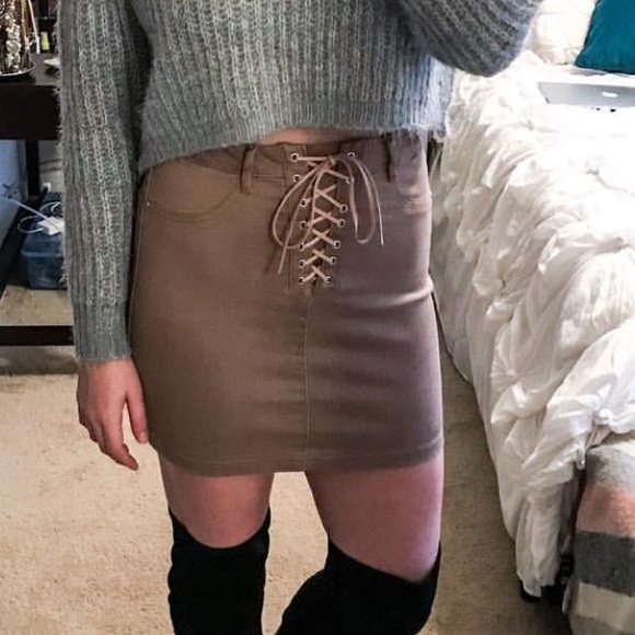 Missguided Dresses & Skirts - EVERYTHING MUST GO Lace up tan Missguided skirt